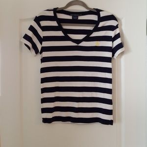 Polo Sport Stripe VNeck Navy and White